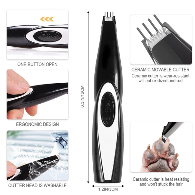 USB Rechargeable Pet Hair Trimmer Clipper Grooming Kit Dogs Cats Foot Hair Clipper Grooming Tools