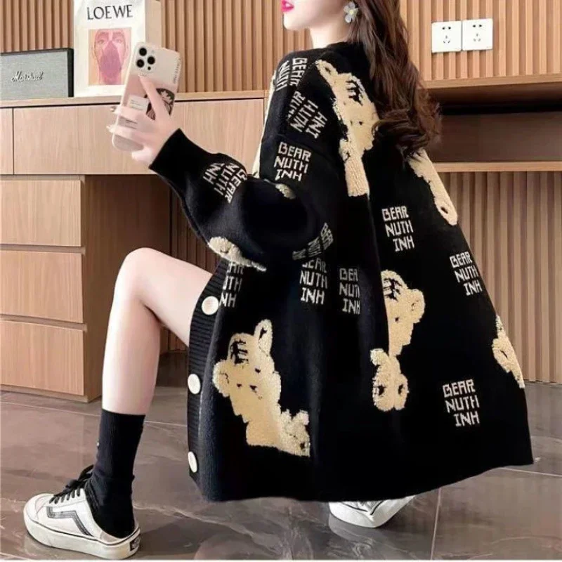 용수철 여성용 캐주얼 스웨터, 한국 레트로 재킷, 레이지 스타일, 라지 니트 가디건, 패션, 2022 신상