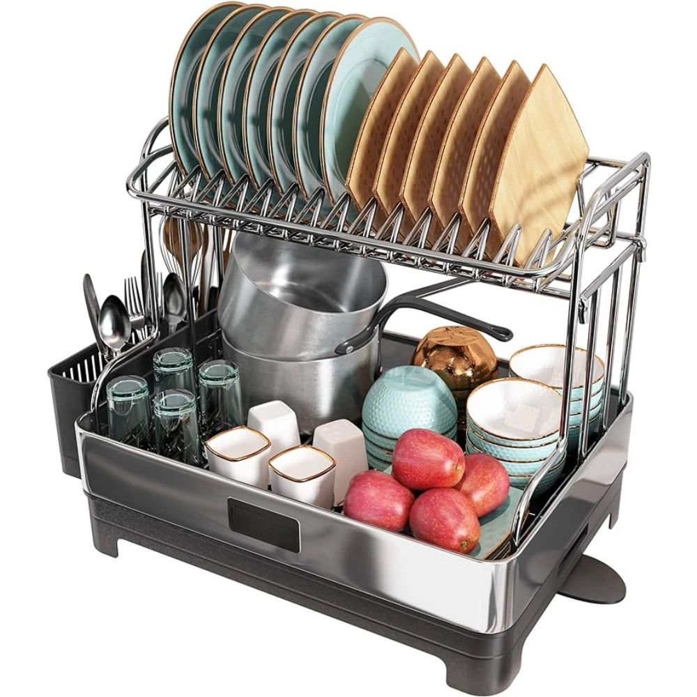 

Сушилка для посуды из нержавеющей стали 304, 2 уровня, большая сушилка для посуды и сушилка с поворотным сливом, дренажная консоль, мебель для дома