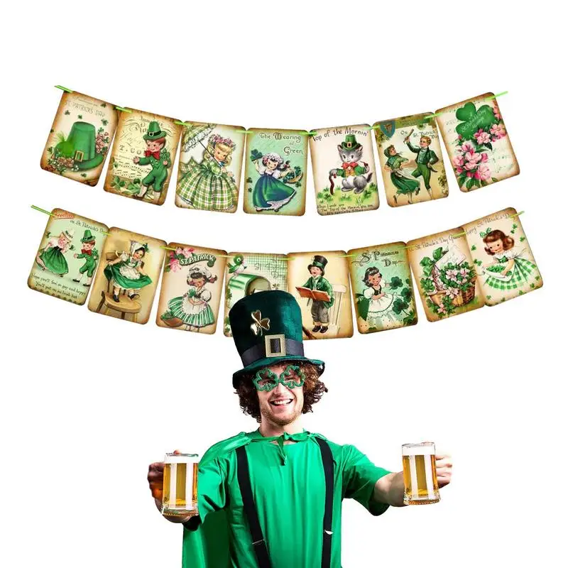 

St. Patrick's Day Decorative Banner Vintage St. Patrick's Day Sign Shamrock Clovers Garland Decor Shamrock Clovers Garland