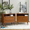 Nightstand with Charging Station, Set of 2 Mid-Century 2 Drawer and Open Shelf Dresser for Bedroom, Fluted Bedside Table 1
