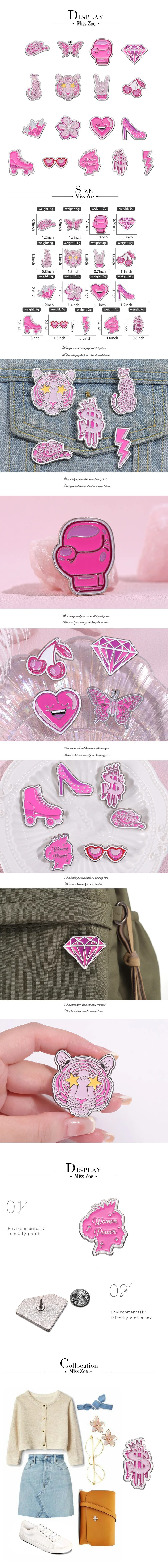 Rosa Serie Emaille Pins benutzer definierte Blumen Blitzs terne Tiger Dollar Broschen Revers Abzeichen Cartoon lustige Schmuck Geschenk für Freund – Detail 1