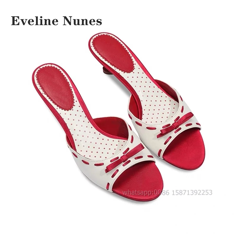 Bow Polka Dot Print Slides Open Toe Heart-Shaped Strange Style Women Sandals Patchwork Side Air Slip On Sweet Slippers Summer