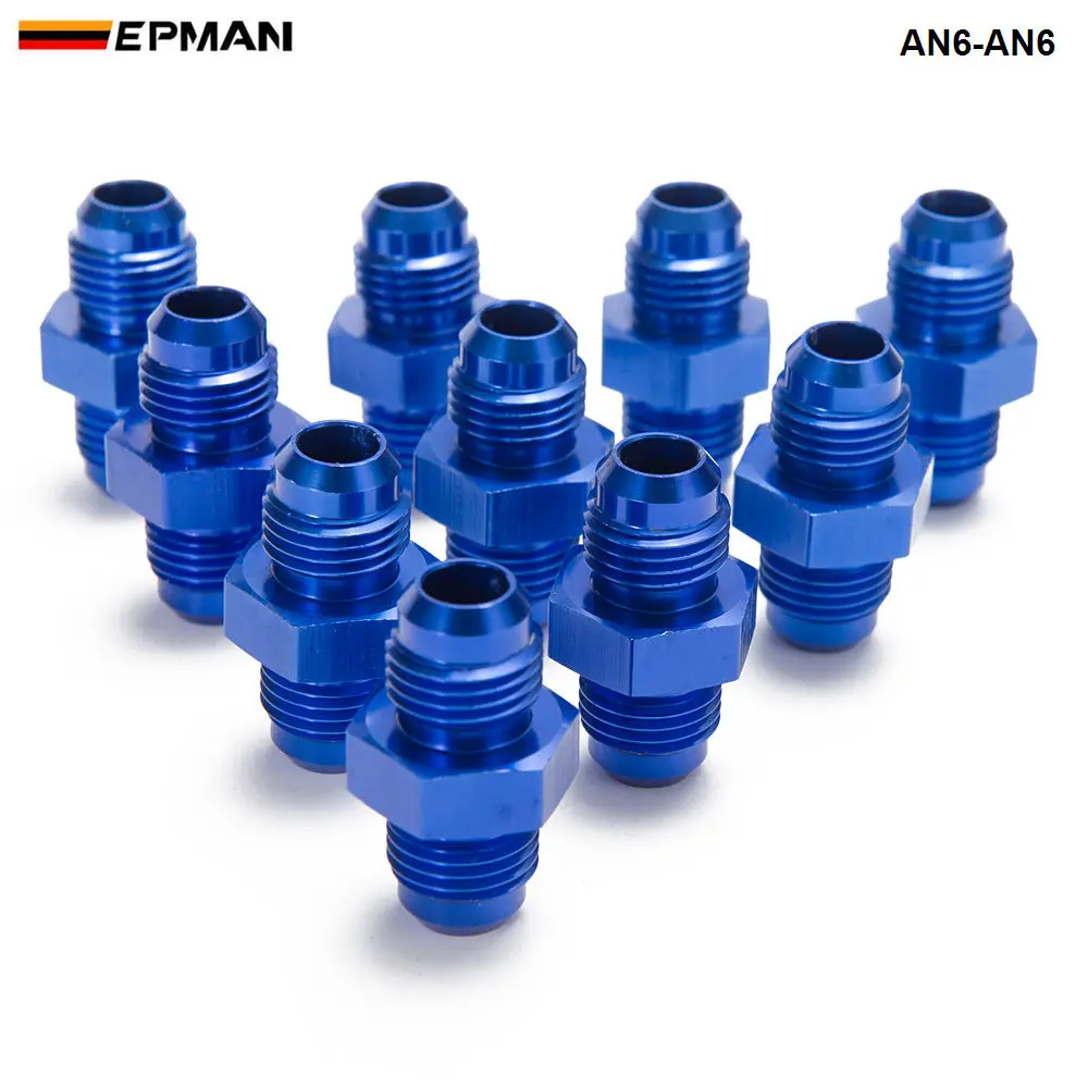 10PCS/LOT Blue 6AN AN6 Flare Union Aluminum Fitting Hose End Connector Fitting Adapter For Oil Cooler/Gauge AN6-AN6