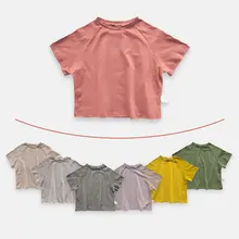 

Summer Kids T-shirt Solid Color Cotton Tees for Boys Short Sleeve Girls Top Casual Style Children Clothes for 2-7T