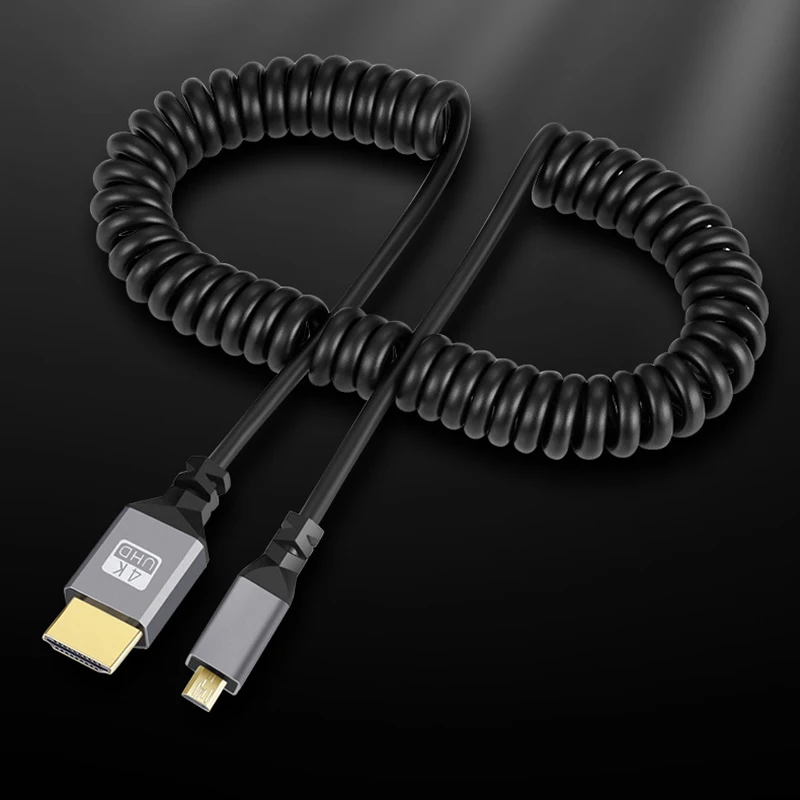 Supports 4K Spring CoiledD Type Micro HD to A HD V2.0 4k@60hz Cable Cord  for HDTV Camera