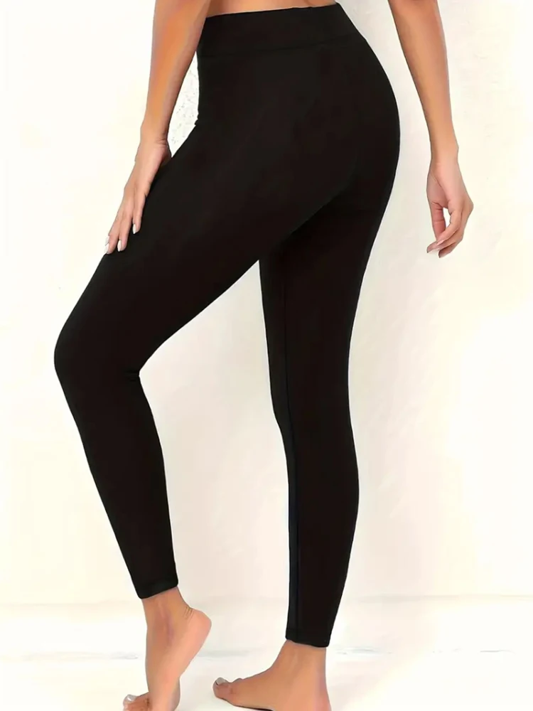 Solid Color Fleece Lined Yoga Pants, High Stretch Warm Sports Leggings, Women's Activewear