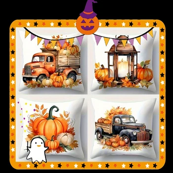 Pumpkin Truck and Lantern Pillow Covers – Fall Decorative Cushion Covers for Sofa, Living Room & Bedroom 1
