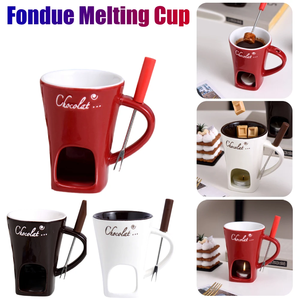 130ML Fondue Mug Chocolate Melting Cup Ceramic Coffee Tea Butter Melt Pot for Dessert Heat Milk Birthday Gift Cooking Appliances