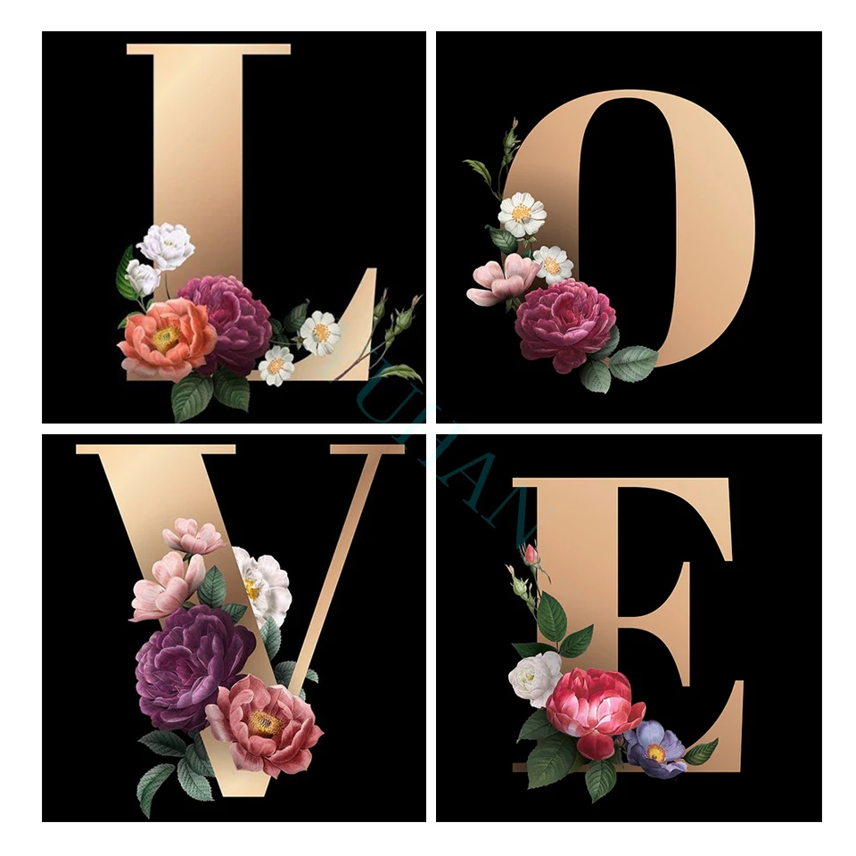 

Алмазная картина 5D с надписью LOVE, 4 шт.
