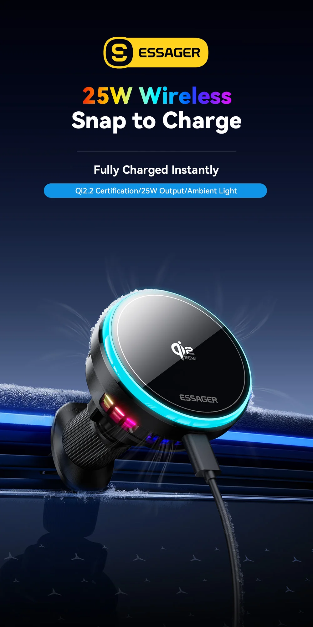 Essager supporto magnetico per auto con caricabatterie wireless e rgb_voghion.com