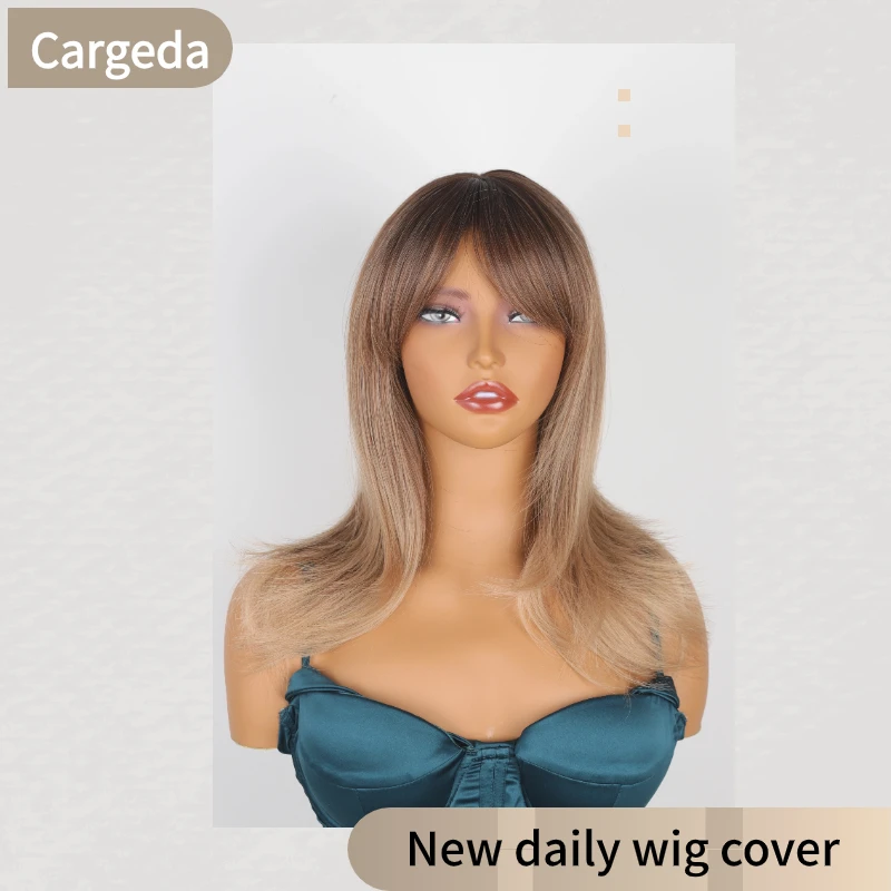 Synthetic Wig For Women Daily Long Straight Hair Linen Brown Wig Set With Bangs Fashionable Wig High Temperature Silk Head Cover