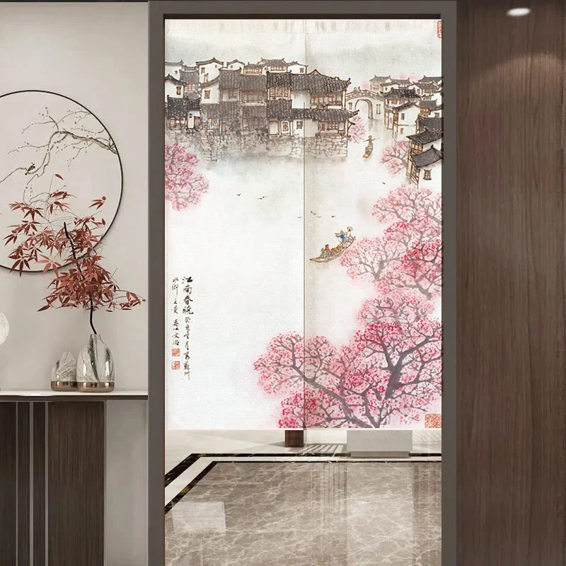 Chinese Landscape Painting Door Curtain Partition Home Decor Curtain for Bedroom Free Hanging Curtain for Kitchen Living Room 6