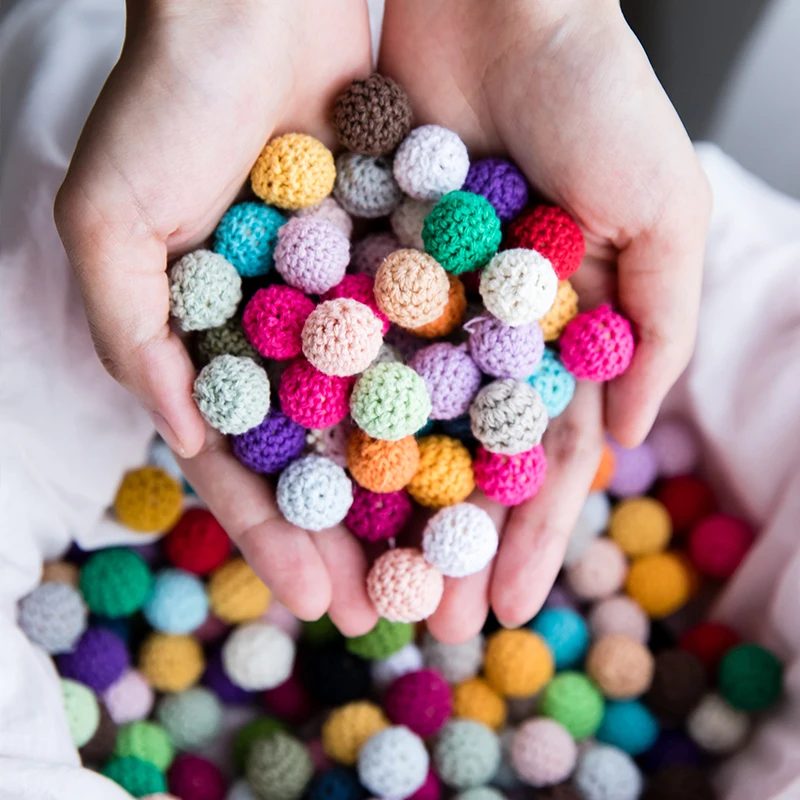 Crochet Beads Can Chew Beads DIY Teething Necklace Pacifier Chains Accessories Wooden Teether Baby Teether 5pcs 20mm