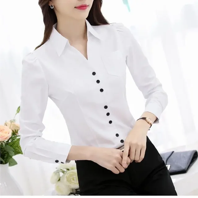 Women Blouse White Shirt Women's Long Sleeve Formal Wear Autumn Chiffon V-neck Shirt Blusas Ropa De Mujer 2