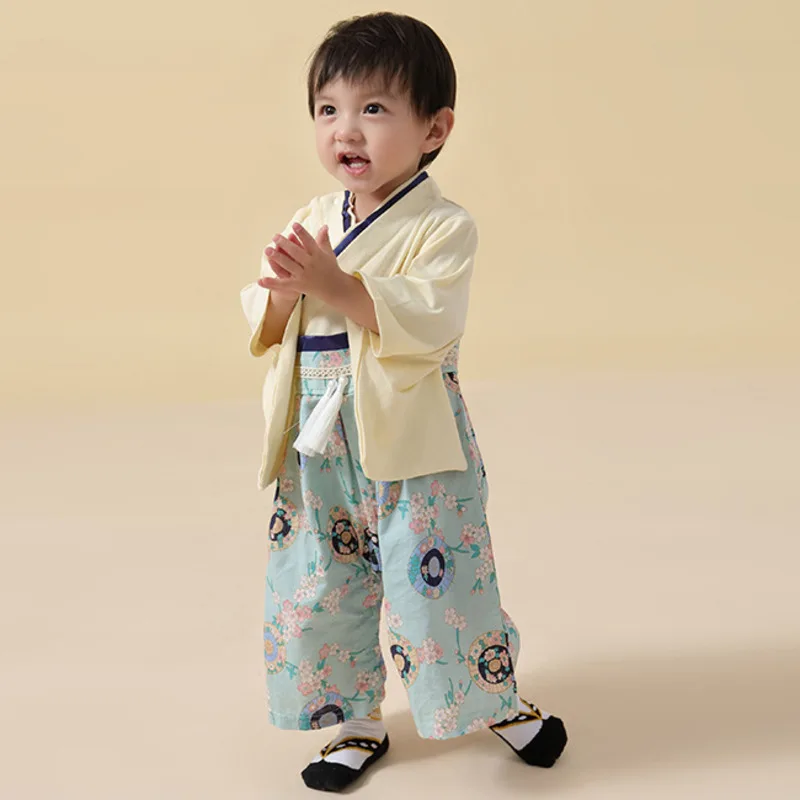 Children Japanese Kimono Baby Girls Boys Traditional Clothes Floral Print Patchwork Colors Yukata Festival Wear