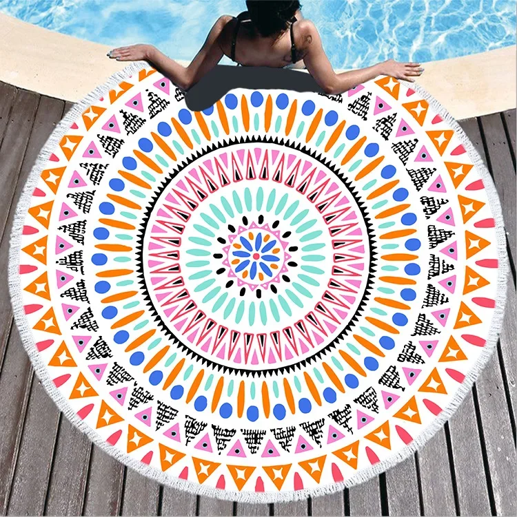 Microfiber Mandala Abstract Pattern Beach Towel Round Large Watercolor Quicksand Yoga Towel With Tassel Beach Mat Blanket Cover 6