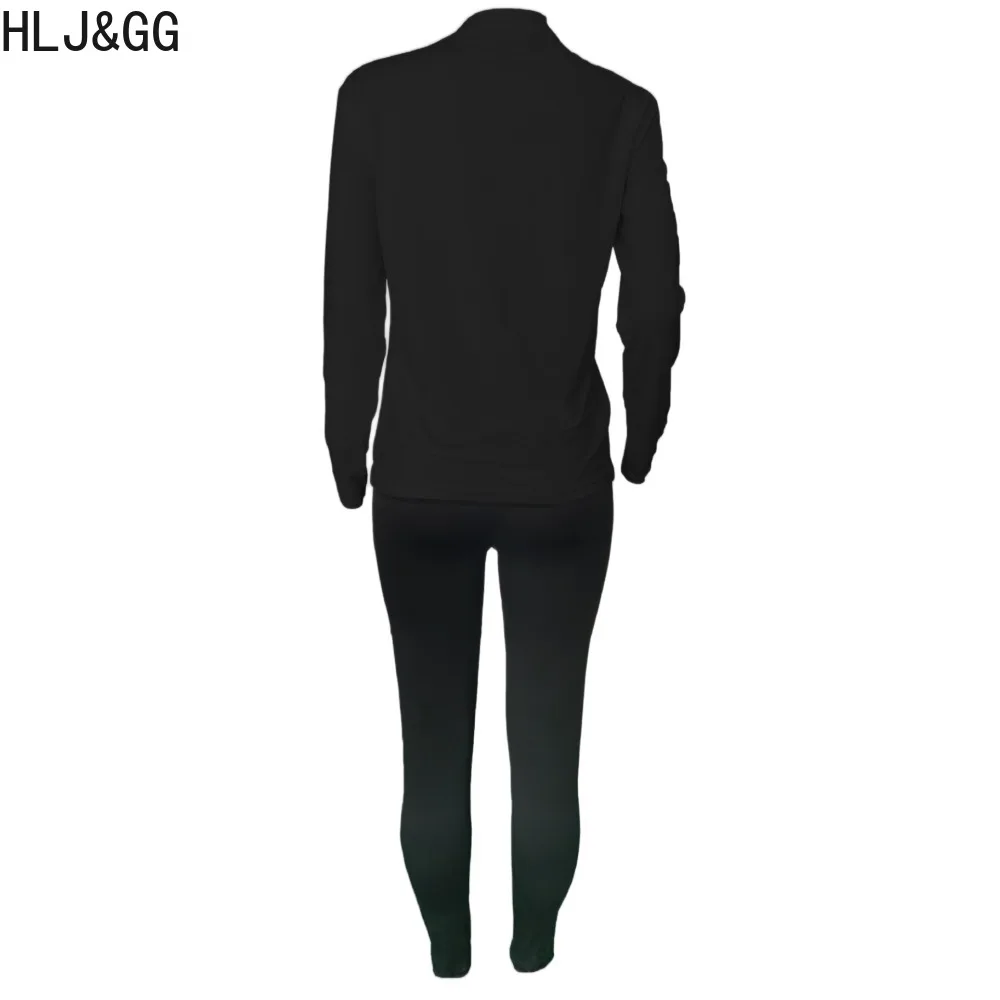HLJ&GG Autumn Winter Pattern Print Two Piece Sets Women Round Neck Long Sleeve Pullover And Jogger Pants Tracksuits Outfits 2023
