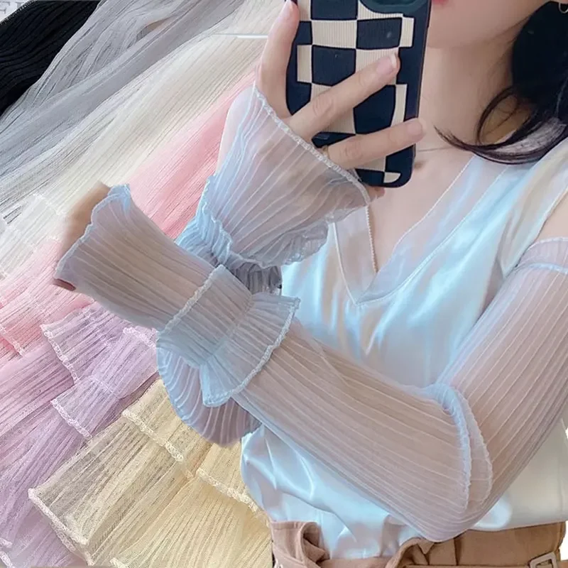 

Elastic Sleeve Driving Gloves Long Fingerless Ice Silk Lace Arm Sleeve Mittens Covered Summer Sunscreen Lace Gloves Women