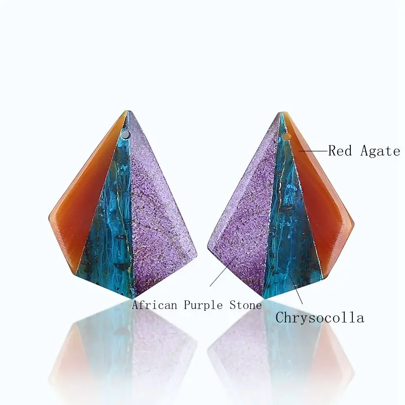 Natural Gemstone Chrysocolla,Red Agate,African Purple Stone Fashion Intarsia Earrings Accessories For Women 31x25x4mm 8.1g