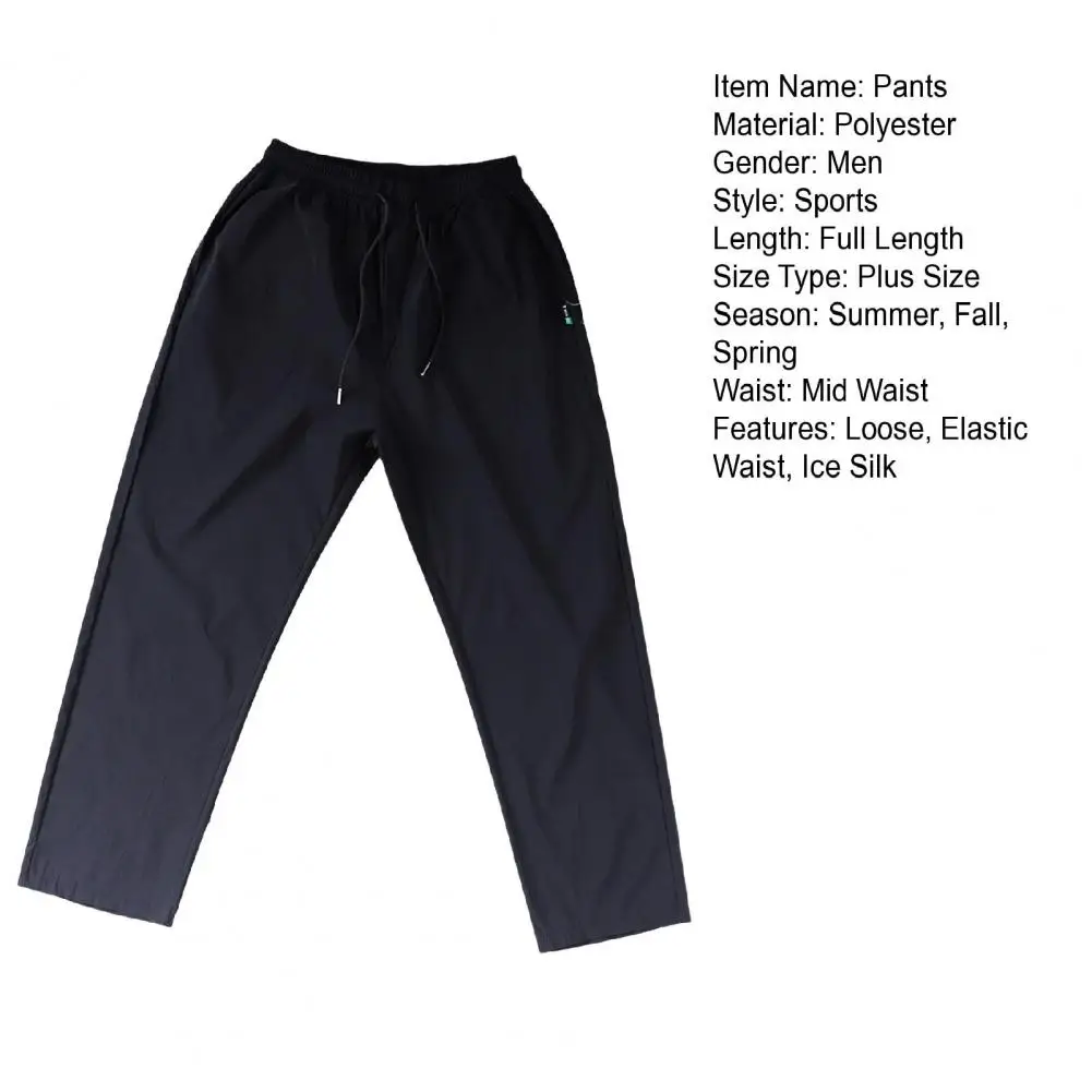 Description Picture 3 of itemMen Ice Silk Pants Quick-drying Ice Silk Men's Loose Pants with Drawstring Waist Side Pockets for Gym Training Jogging Wide Leg