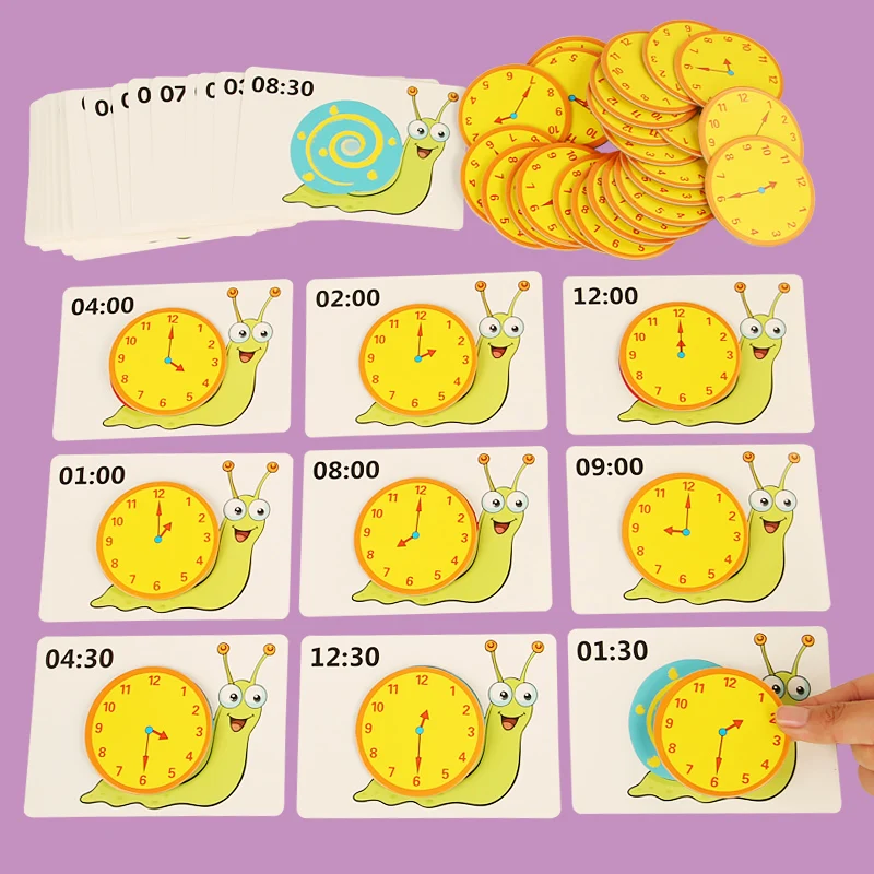 Montessori Toy Snail Clock Educational Toys Hour Minute Second Cognition Matching Puzzle Toys Kids Early Preschool Teaching Aids 3