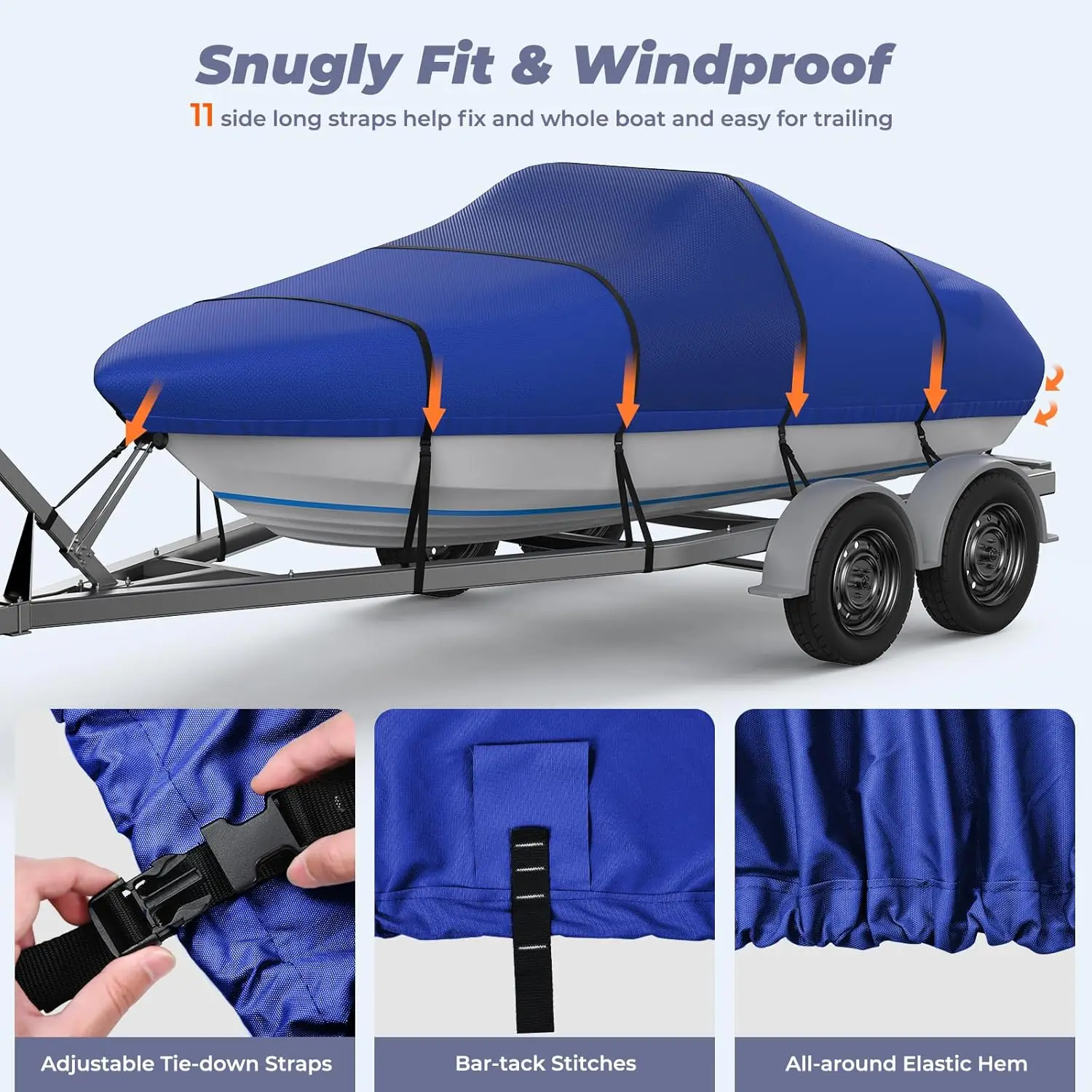 1200D Reinforced Boat Cover with Storage Bag Trailerable Marine Grade Waterproof Boat Cover Fits Bass Boat V-H