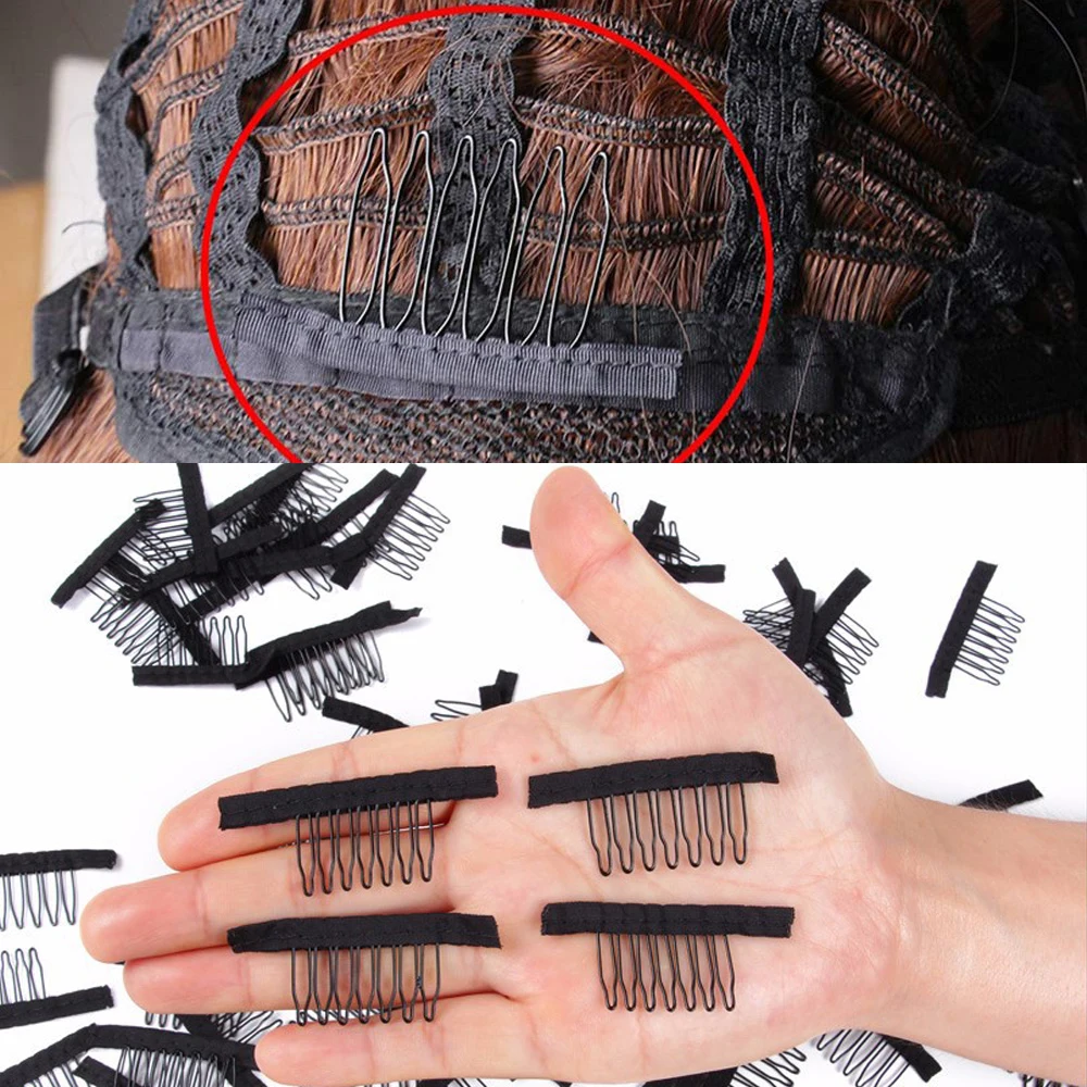 가발 빗 클립 4개의 톱니가 있는 헤어 익스텐션 클립 스테인리스 스틸 가발 클립 빗 고무 스냅 클립 헤어 익스텐션용