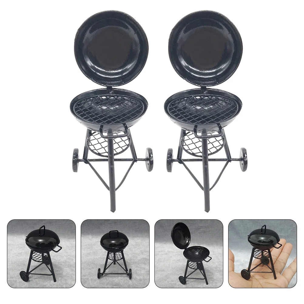 

2 Pcs Mini Grill Dollhouse Decoration Kids Small Oven Barbecue Toy Decorating Fun Model Iron Outdoor Scene