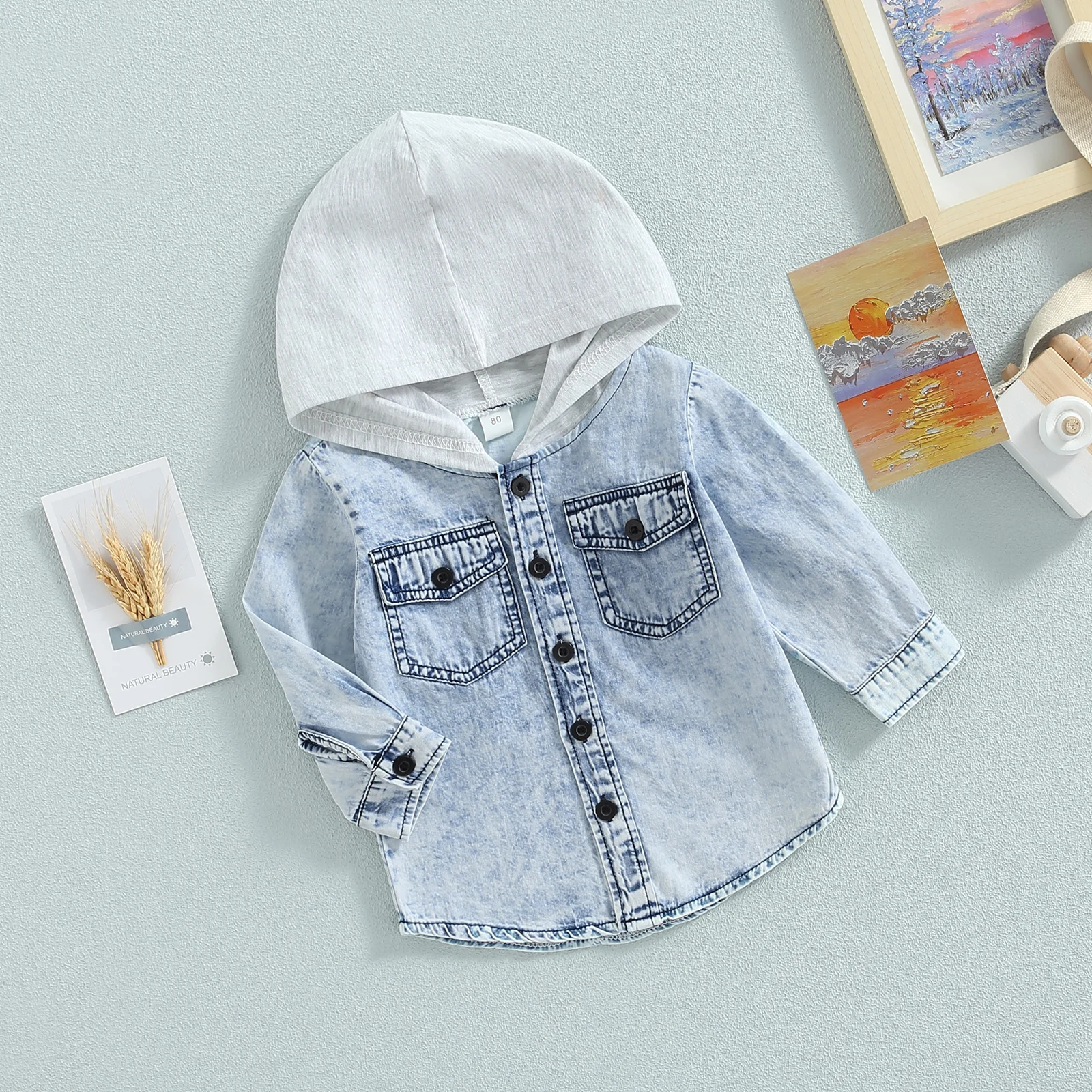 -06-23 Lioraitiin 0-5Years Toddler Boys Spring Autumn Coat Long Sleeve Button Down Patchwork Hooded Jackets