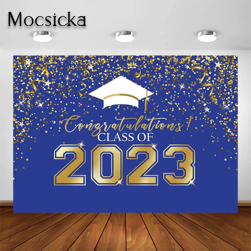 Mocsicka Class of 2023 Graduation Congratulations Backdrops Blue Purple Photography Decorations Background Photo Studio Props