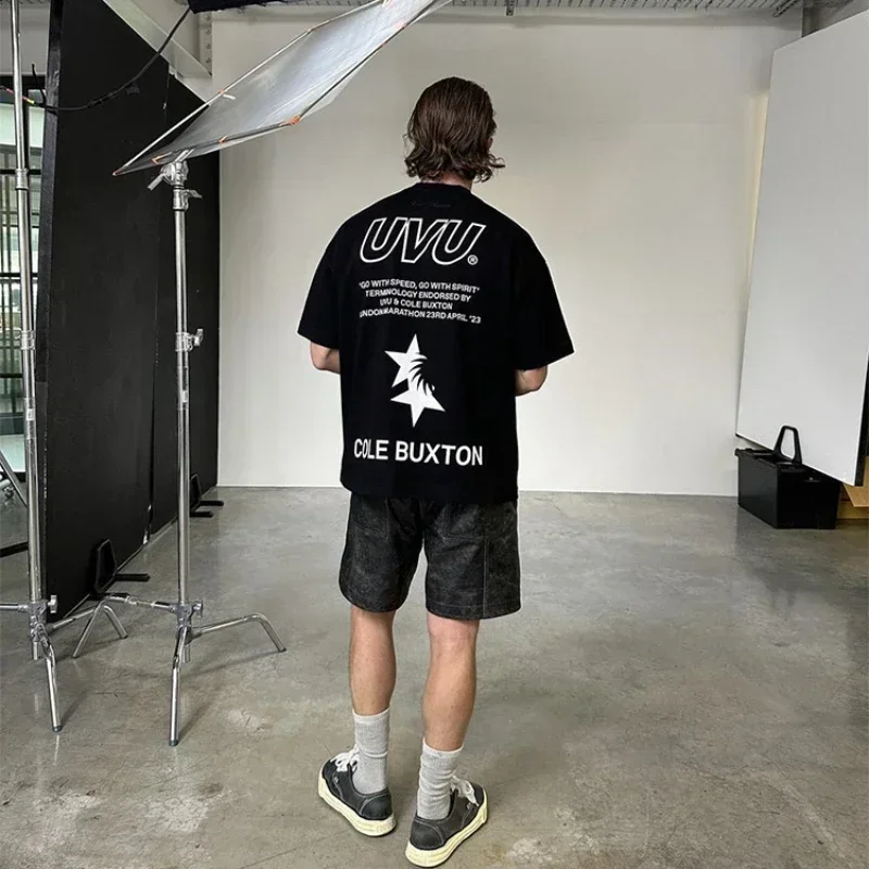 Cole Buxton Pocket slogan print trendy high street loose casual summer couple round neck short sleeved T-shirt for Men/Women 4
