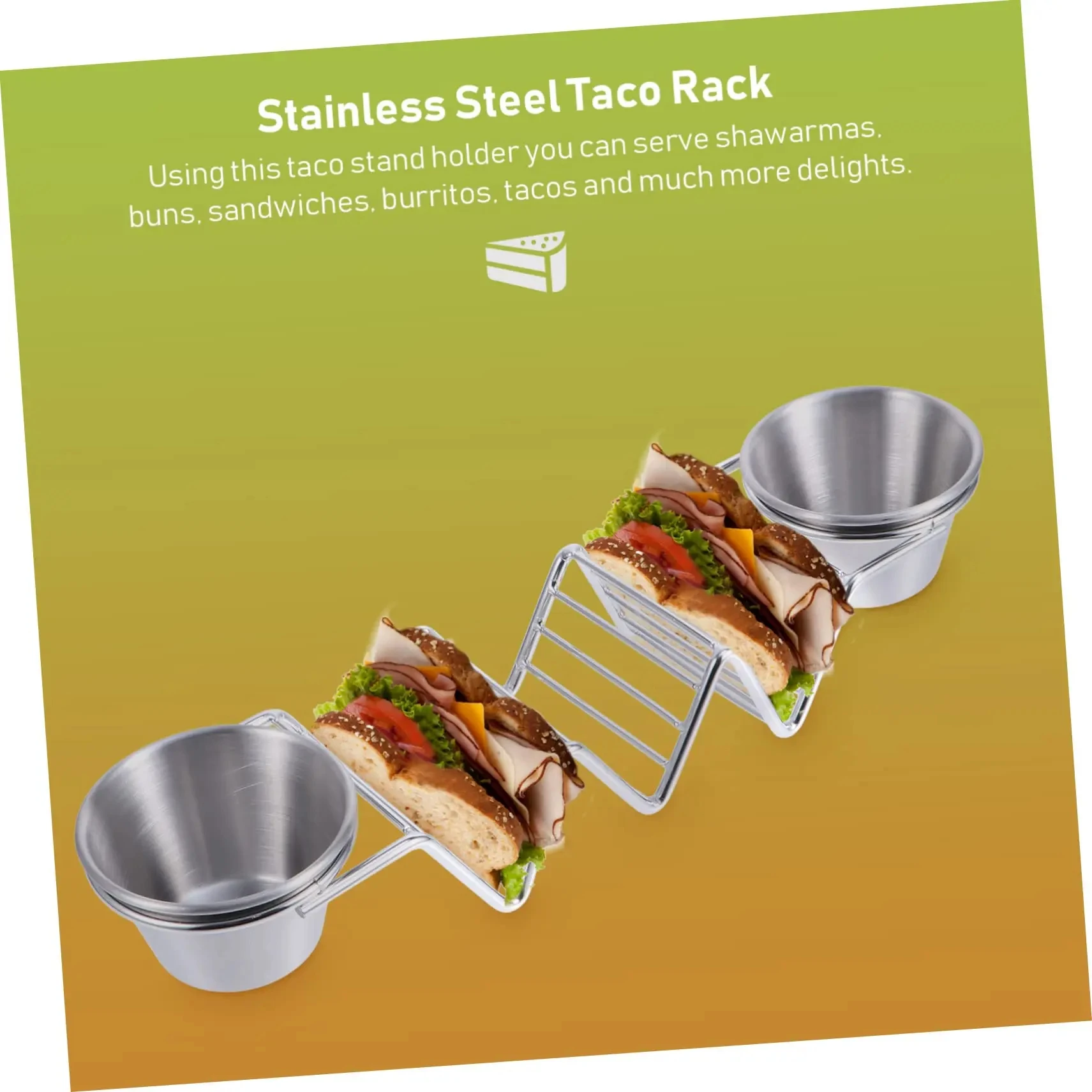 Stainless Steel Pancake RackTaco HolderPizza Display Stand,Spring Roll Food Rack,With Double-Sided Seasoning Cups for Restaurant