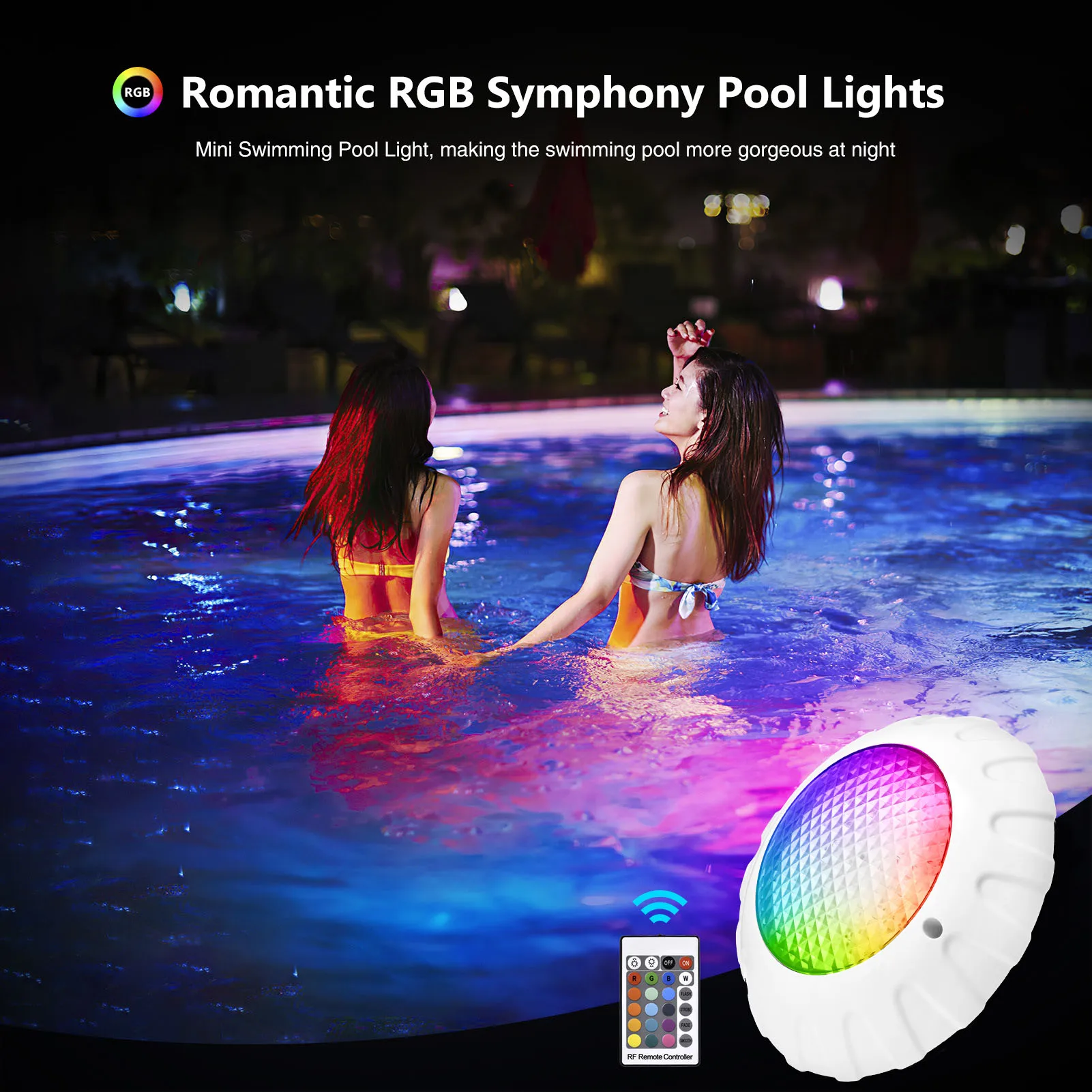 LED Swimming Pool Light DC12V Underwater Light IP68 Seven Color 38W RGB  Underwater Ambient Light Wifi Remote Control Wall Mounte