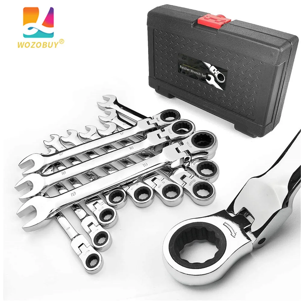 WOZOBUY Ratchet Wrench Set Metric 5~12PCS Premium Chrome Vanadium Steel Flex Head Combination Spanner Key Kits Hand Tool |