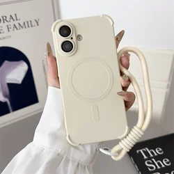 Magnetic Skin Feel Lanyard Case with Wrist Strap and Drop - Proof Soft Cover - iPhone 14 Plus (Beige GS)