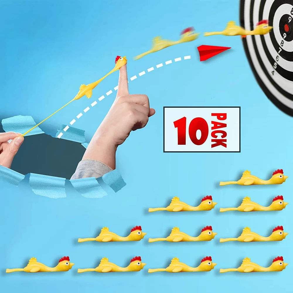 10PCS Funny Rubber Flicking Chicken Toy Ejection Chicken Toy Flying