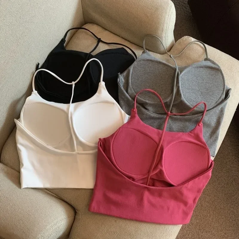 Women Summer Sleeveless Bustier with Pads Streetwear Tops Sexy Backless Vest Tops Elastic Halterneck Vest Crop Top Club Party women tank tops,spaghetti strap tanks,beach crop tops