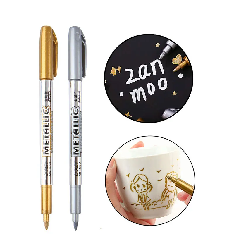 Metallic Paint Markers Silver and Gold Paint Marker Gold Ink Pen Markers Permanent Metallic Gold Metallic Marker