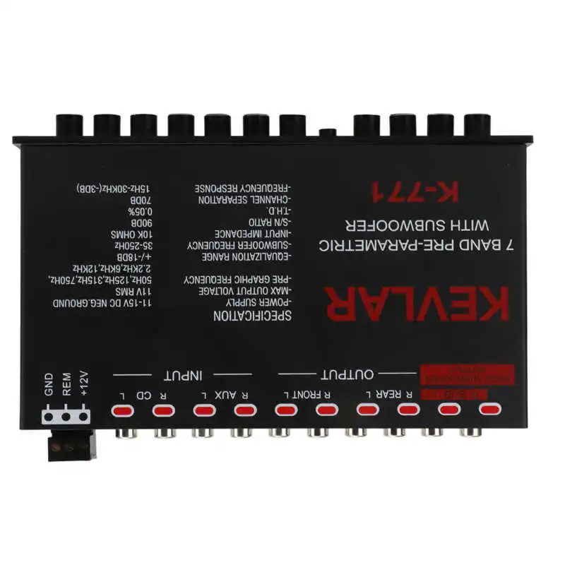 Car Audio Graphic Equalizer Universal Low Pass 7‑Band Variable Gain Adjustment High Level Input EQ for Stereo System