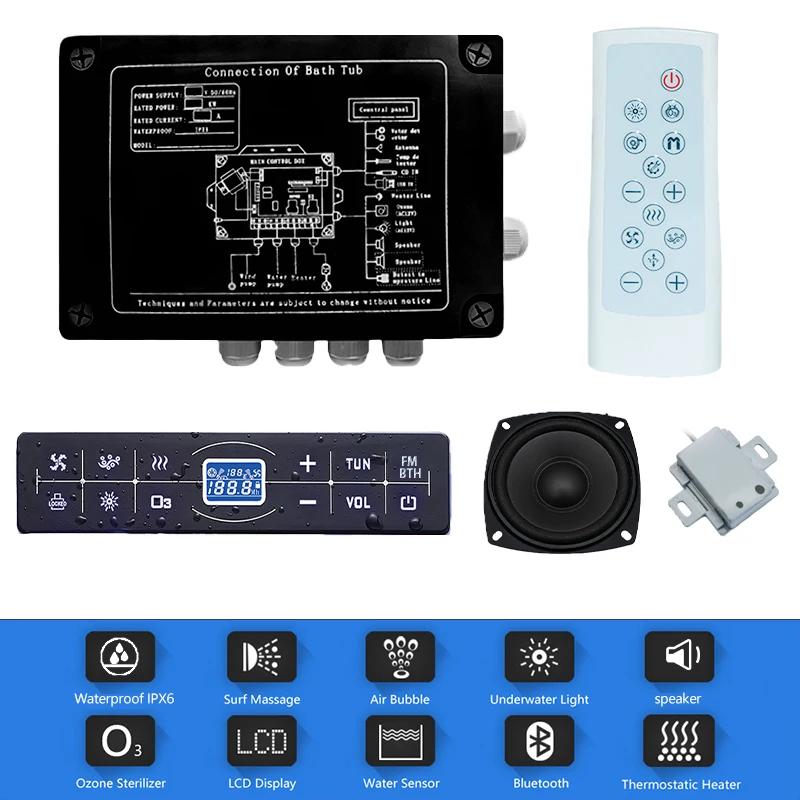 220V Black Massage Bathtub Controller SPA Bathtub Control Panel Digital Display Screen Thermostat Temperature Control Bluetooth