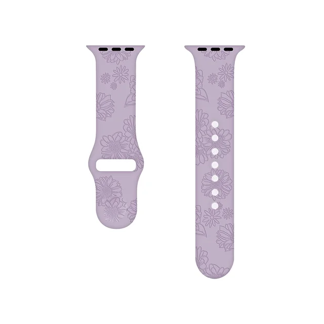 Sport Strap for Apple Watchband 44mm 40mm 38mm 42mm 41mm 45mm Printed Silicone Bracelet for iwatch series 7 6 5 4 3SE watch band sunflower-purple