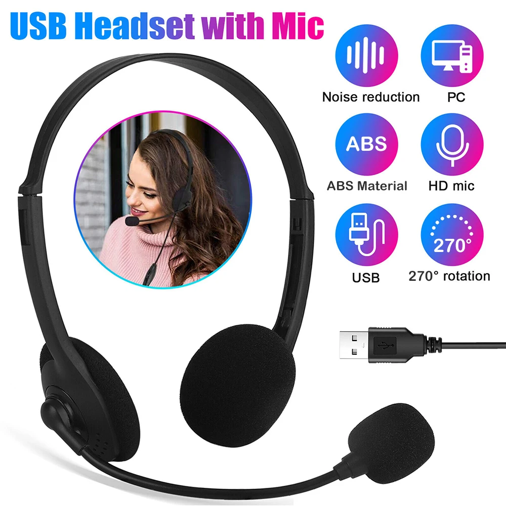 Call Center Clear Voice Office School PC Gaming With Microphone USB Wired Computer Headset Volume Control Noise Reduction 3