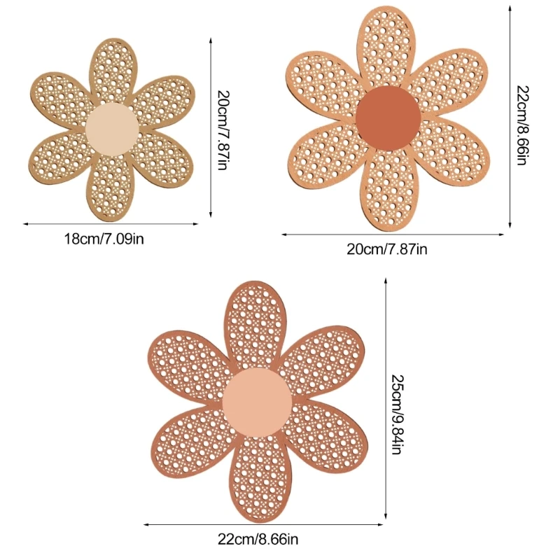 Flower Wall Sign Set of 3 Bohemian Rattan Flower Hanging Plaques for Nursery Living Room Wall Decoration Ornament 6