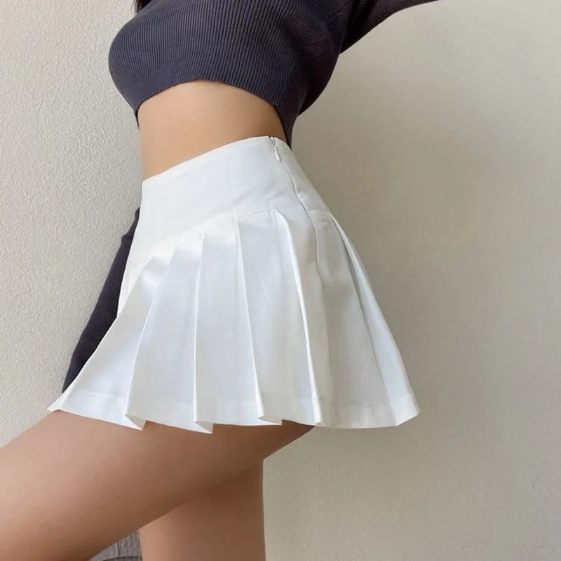 Gidyq Sommer Frauen Falten röcke Vintage hohe Taille weibliche sexy Miniröcke koreanische lässig alle passen Streetwear Schlitz Rock neu – Detail 13