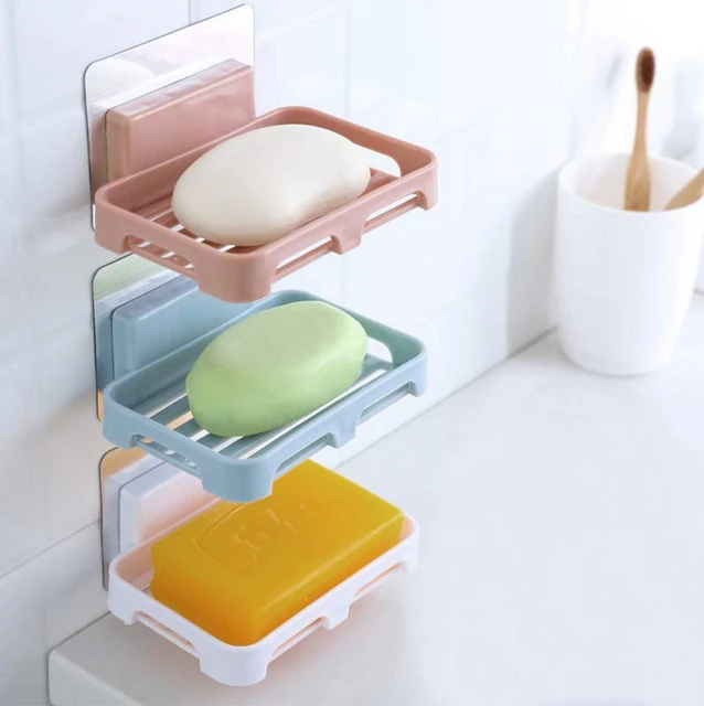 4 Colors Wall Mounted Soap Dish Drain Soap Holder Bathroom Self Adhesive  Soap Dish Plastic Soap Container Bathroom Accessories - AliExpress