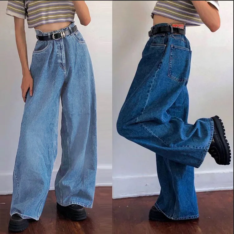

Wide leg pants, high waisted denim, large flared pants