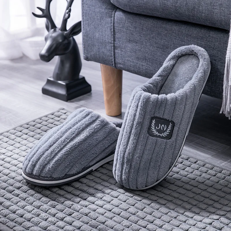 

Big Size 48 49 Men Home Slippers Winter Warm Plush Soft Furry Shoes Casual Bedroom Thick Sole Non-Slip Slides Male