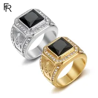 AG Stainless Steel Ring Vintage Gold Color rhinestone Male Hiphop Rock Man women Retro Free Mason Freemasonry Masonic Jewelry