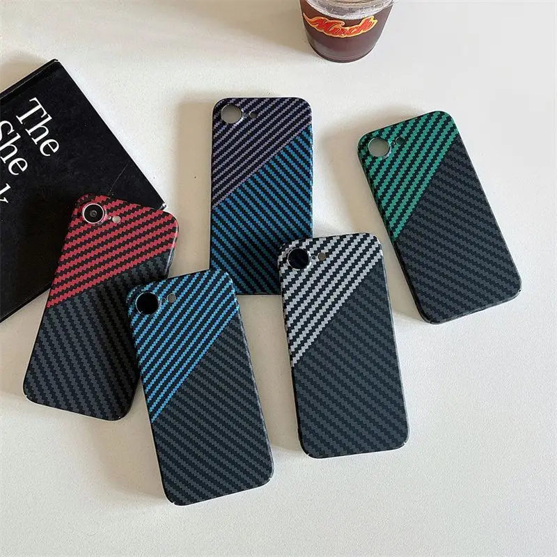 Stylish Carbon Fiber Textured Color-Blocked Drop-Proof Phone Case